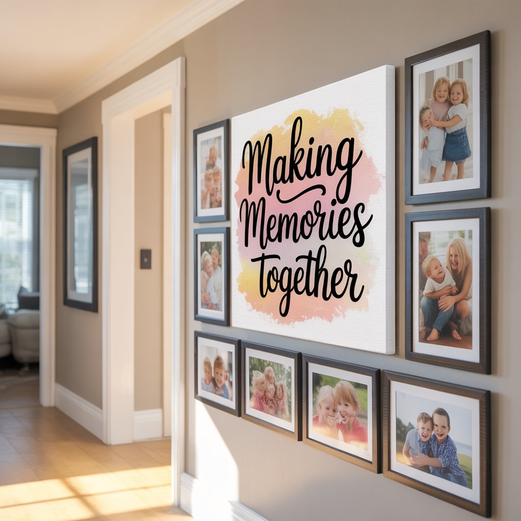 Quotes That Belong on Your Family Canvas Wall Art 5 “Fun family quote canvas art in hallway with candid photo gallery around it.”