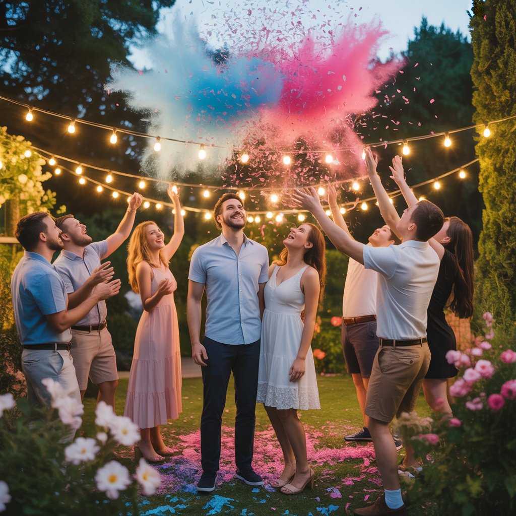 pink and blue gender reveal decorations