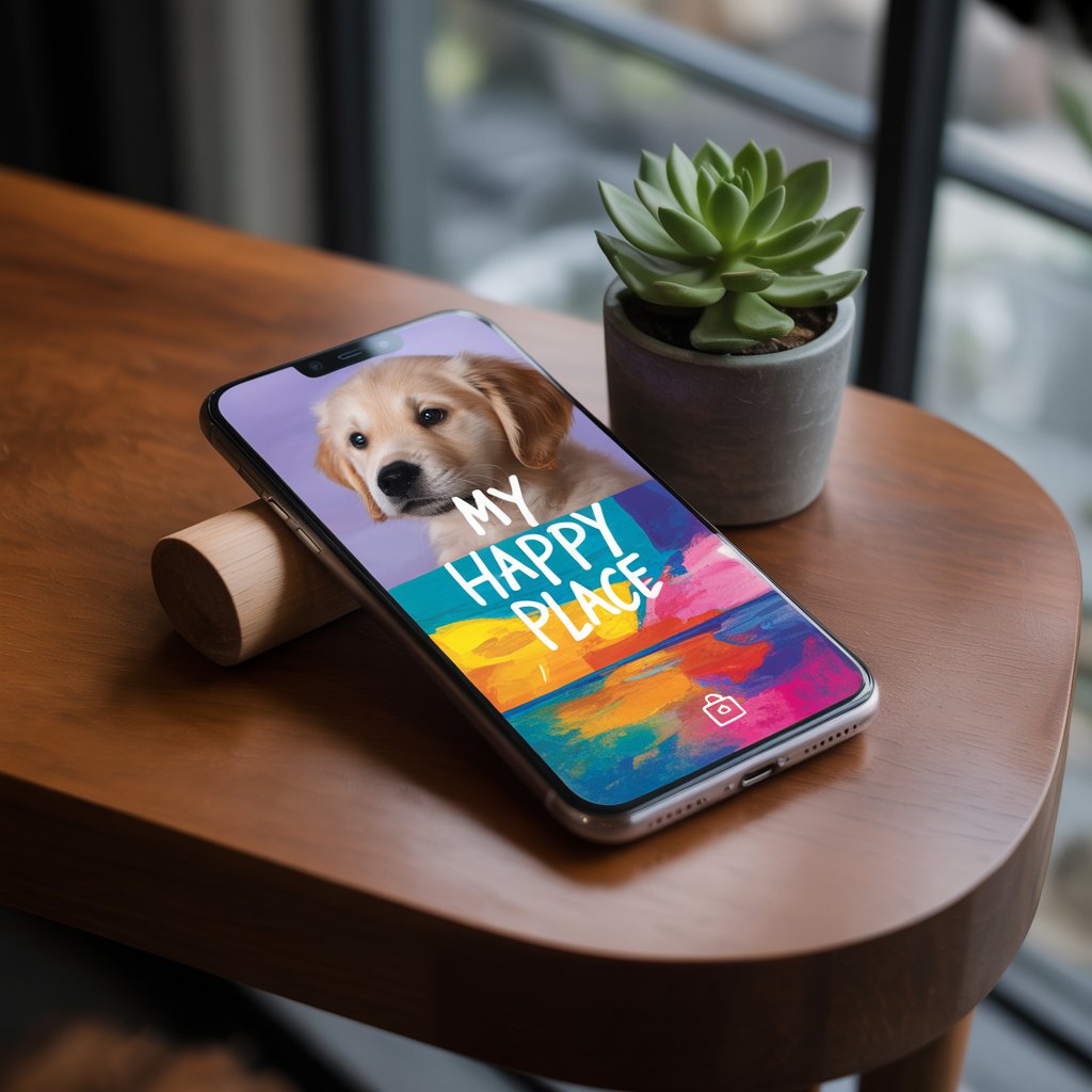 Top Aesthetic Wallpaper Ideas for a Stunning Home Screen in 2025 4 A high-resolution smartphone screen featuring a custom home screen with a collage of personal photos, artistic text overlays, and vibrant design elements, arranged cohesively to reflect individuality.