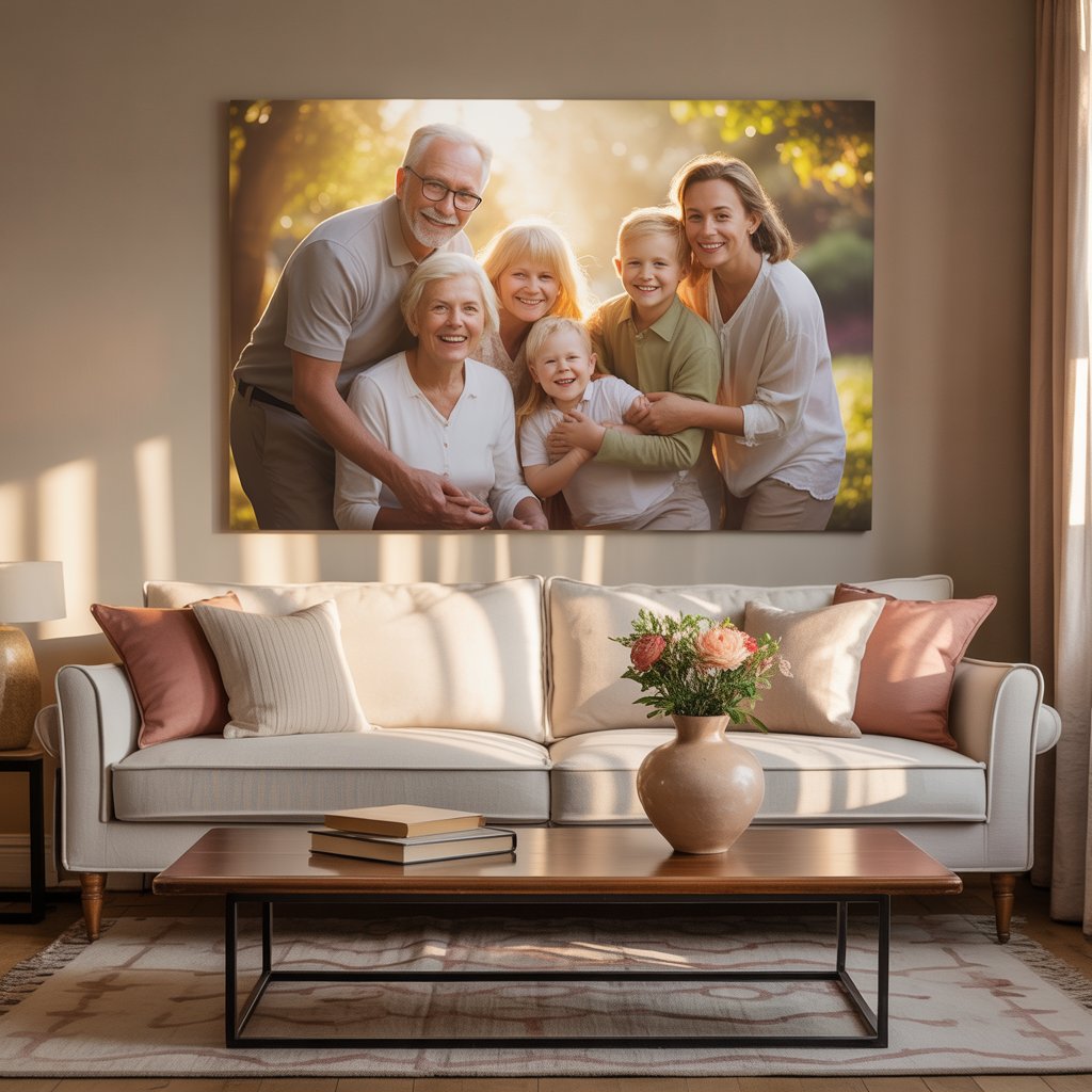 Heartwarming Family Canvas Art for Your Home 2 a family photo on a wall in a living room