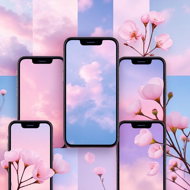 Aesthetic Wallpaper iPhone: Discover 2025 Trends to Refresh Your Screen 6 Create a vibrant collage of 2025 aesthetic wallpaper iPhone trends, showing pastel skies and blooming petals on phone screens, arranged with soft glows for motivational energy.