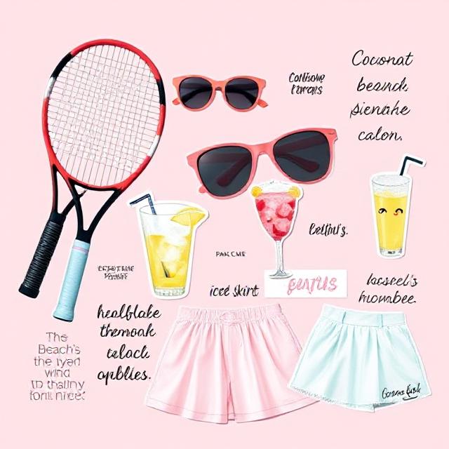 Aesthetic Wallpapers That Brighten Your Screen and Your Soul 2 Preppy summer aesthetic collage with pastel tennis vibes, beach elements, and girly quotes.