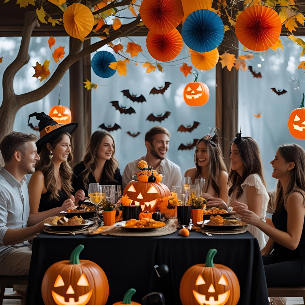 Halloween Party Ideas That Spark Spooky Fun for Everyone 7 Guests enjoying a personalized Halloween party filled with creative decorations, costumes, and themed activities.