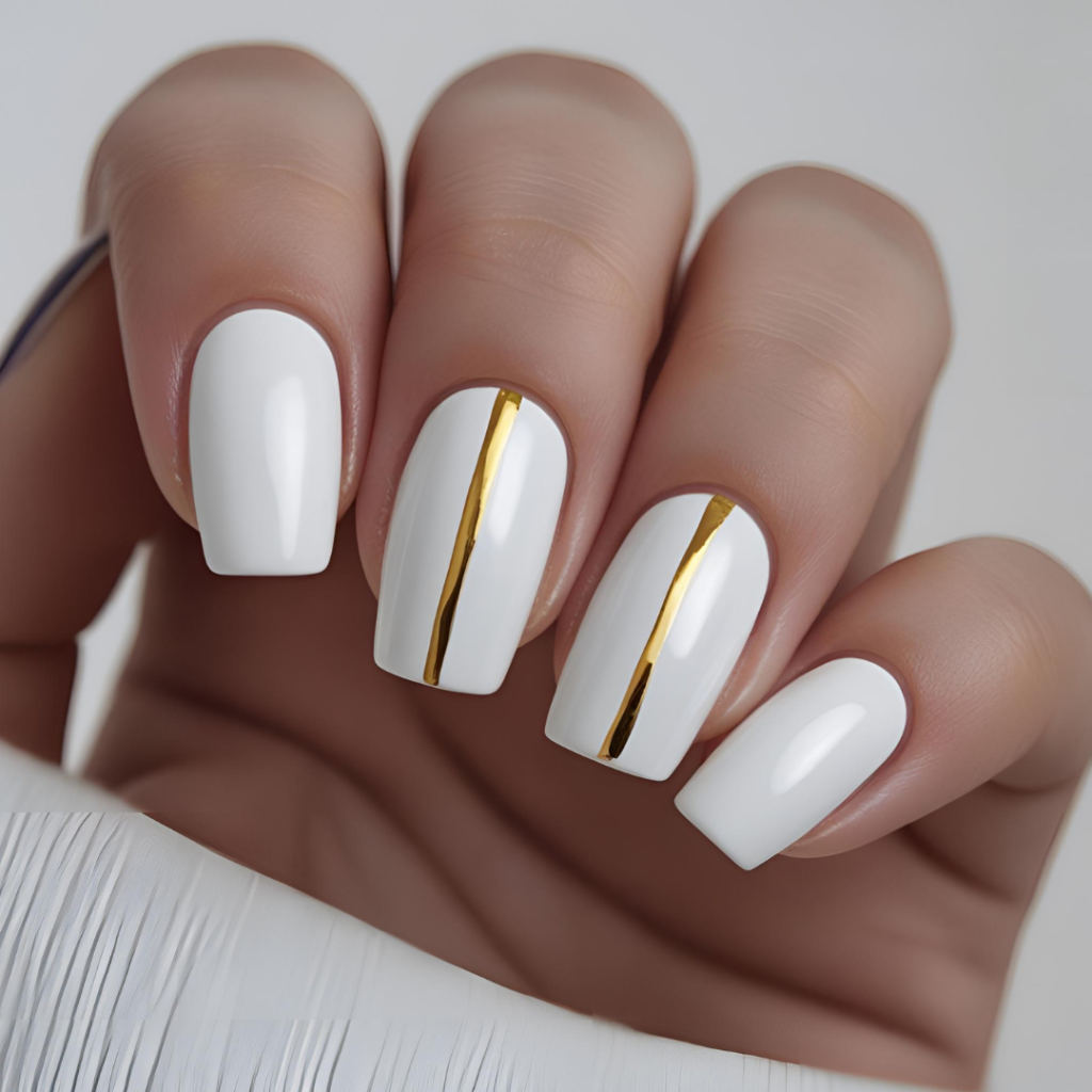 Nail Art Ideas 2025: Simple, Elegant & Trending Designs You’ll Love 2 Alt Text: Minimalist nail art with gold line for everyday glam.