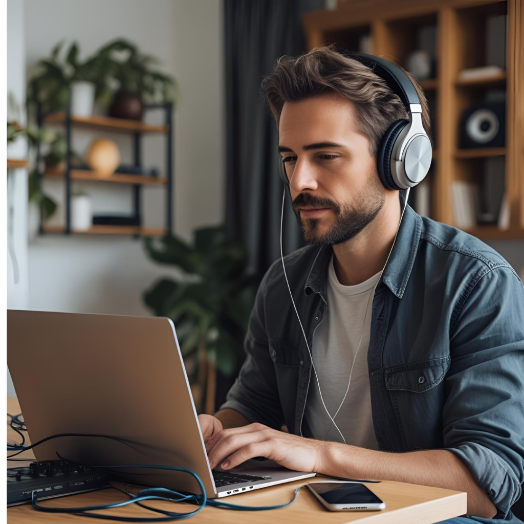 Hobbies That Enrich Your Life: 12 Inspiring Ideas to Boost Joy & Creativity 3 Man creating music at home using a laptop and headphones.