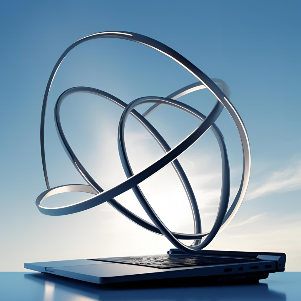 Aesthetic Wallpaper Background for Laptop 2025 6 Illustrate a beautiful minimalist scene with intertwined monochrome rods on a laptop background, illuminated softly against a blue sky, in a modern, abstract style that's stunning and simple.