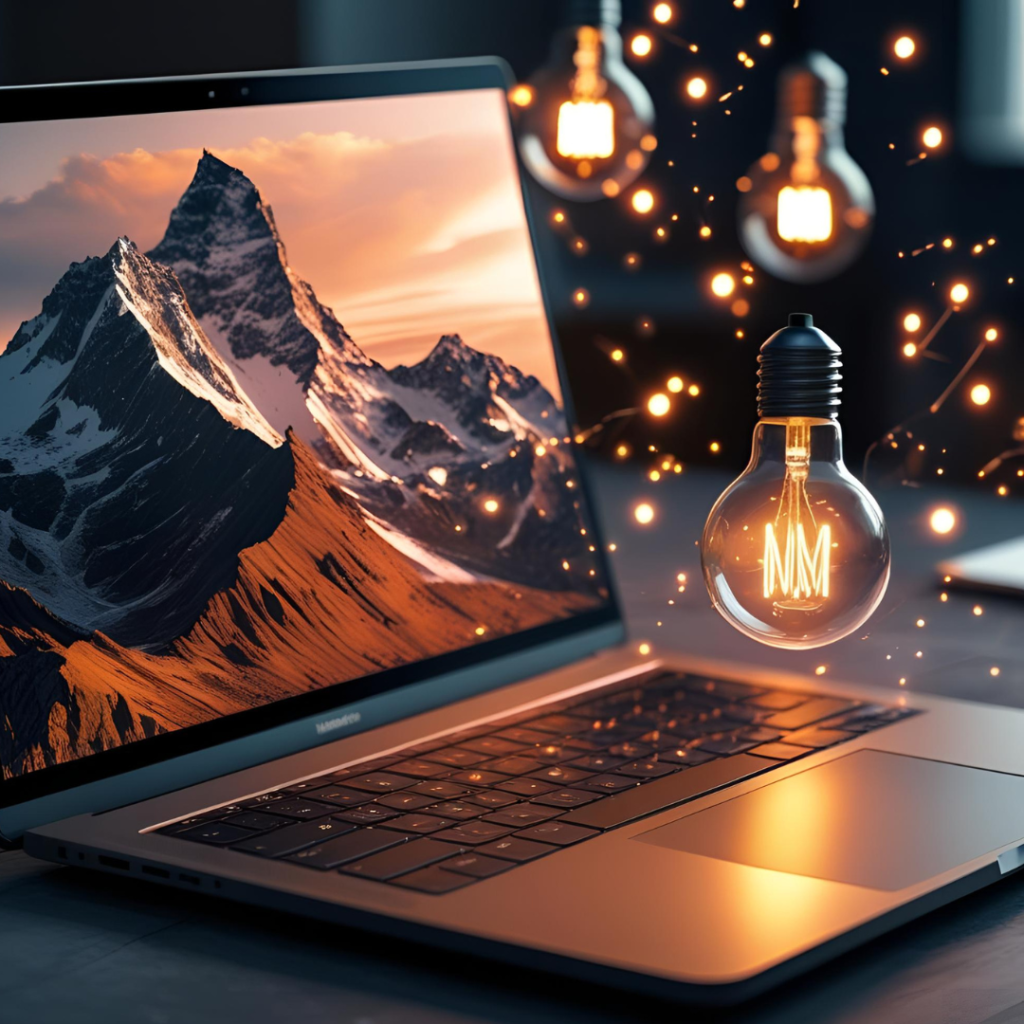 Top Aesthetic Laptop Wallpaper Trends for a Beautiful Digital Setup 5 Generate a beautiful visual of earth tone gradients on a laptop display, with subtle creative sparks like light bulbs floating around, HD and inspiringly calm.