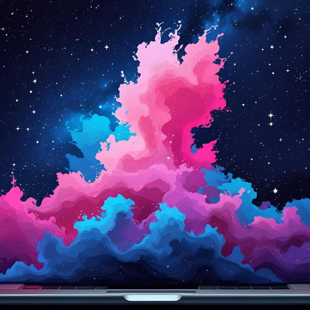 Top Aesthetic Laptop Wallpaper Trends for a Beautiful Digital Setup 7 Craft an amazing abstract gradient in pink and blue with a subtle motivational quote, set against a starry night on a laptop, vibrantly deep and motivational.