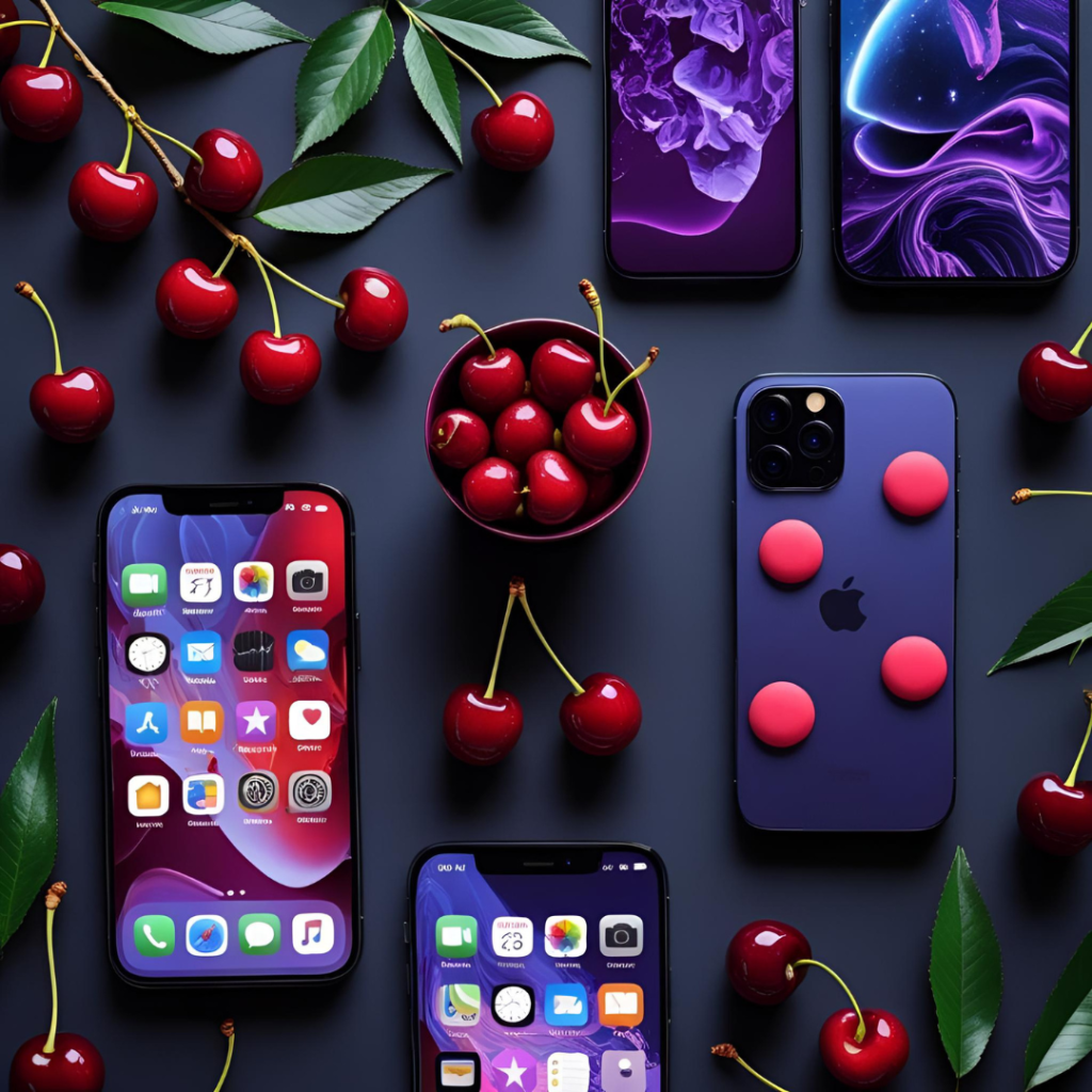 Aesthetic Wallpaper iPhone: Discover 2025 Trends to Refresh Your Screen 21 Show an eye-catching future trend collage of cherry and dark aesthetic wallpapers on iPhones, with innovative twists and glowing futures.
