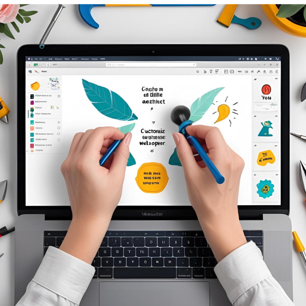 White Aesthetic Laptop Wallpaper : 2025 Spark Your Creativity with Clean Designs 12 Design an amazing step-by-step visual of hands customizing a white aesthetic laptop wallpaper on a screen, adding elements like quotes and icons, vibrant tools scattered around for a motivational DIY feel.
