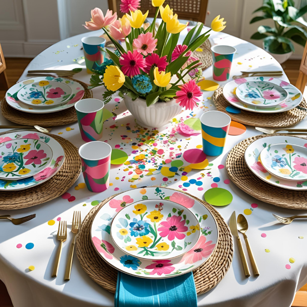 Birthday Decoration Ideas That Make Every Celebration Magical 7 Birthday table settings with matching plates and napkins, decorated with festive confetti.