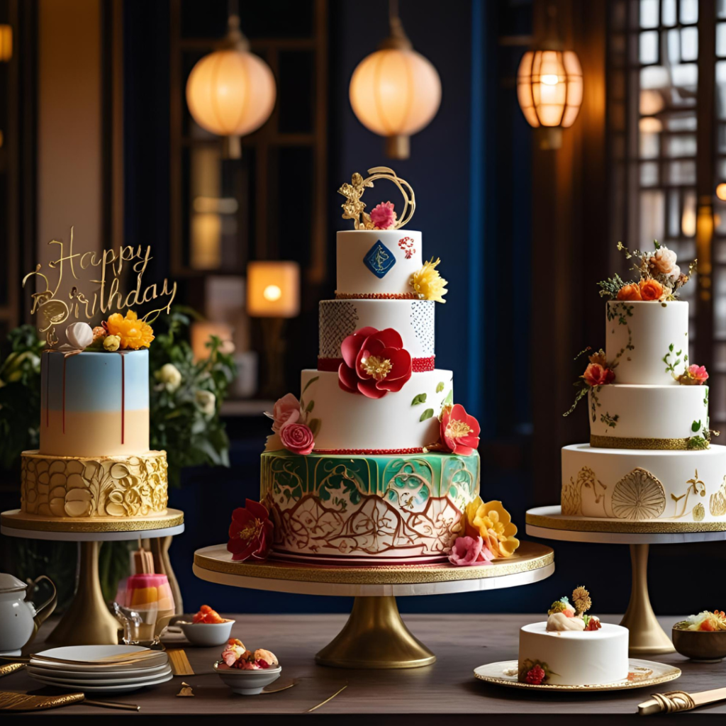  International cakes from different cultures, including French, Japanese, and Middle Eastern celebration styles.
