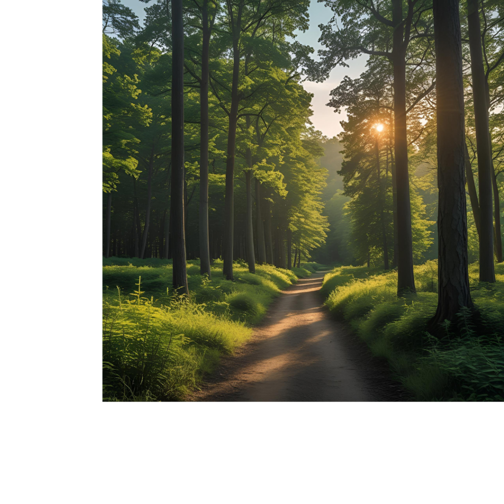 Nature Inspired Wallpapers: Breathtaking Views for Your Screen 2 Forest Trail Nature Wallpaper with tall trees, sunlight, and a peaceful walking path.