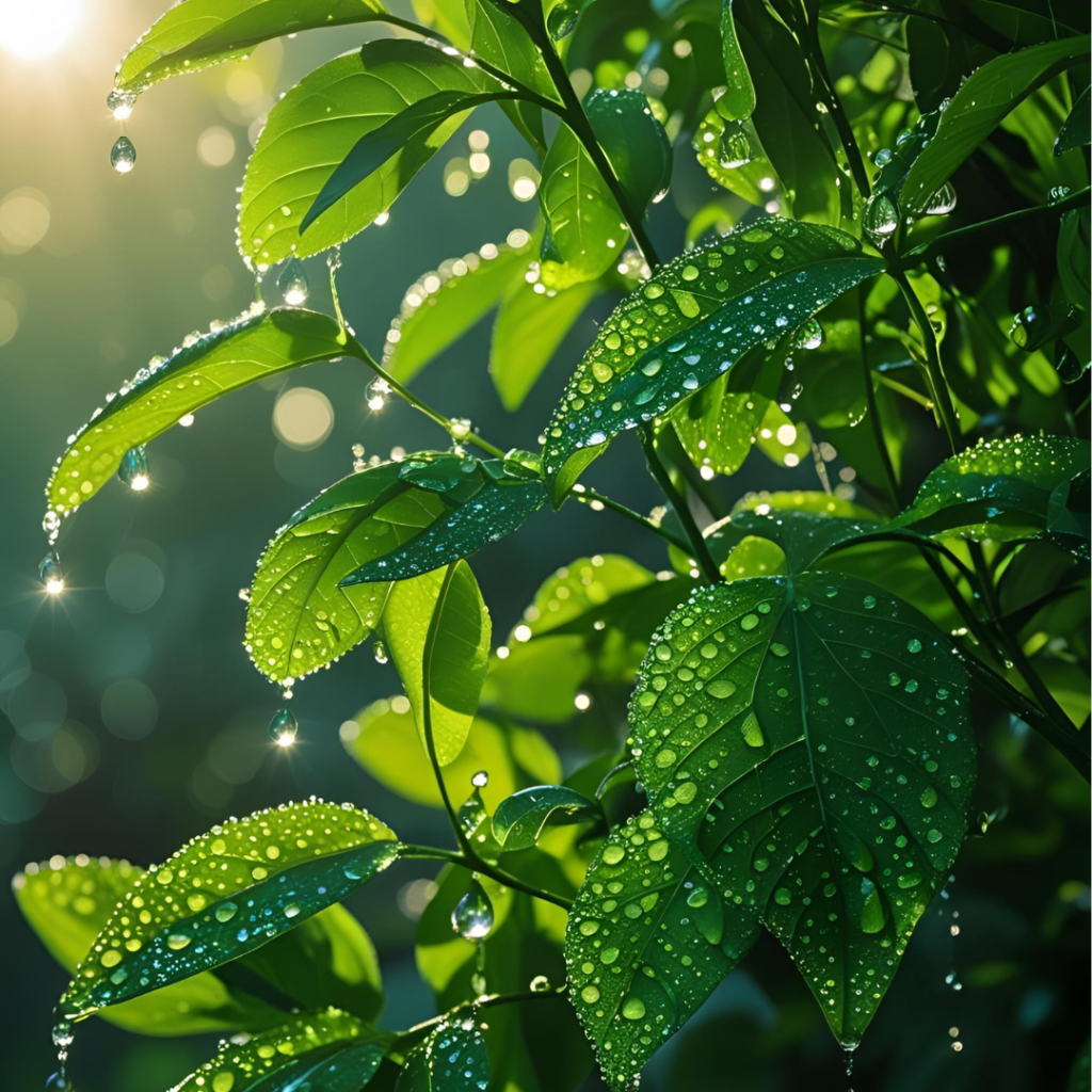 Nature Inspired Wallpapers: Breathtaking Views for Your Screen 8 Morning Dew Leaf Wallpaper showing water droplets on fresh green leaves.