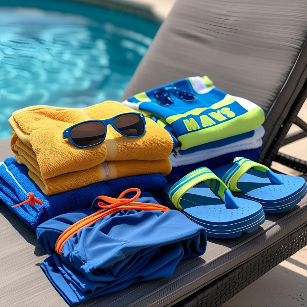 Dive Into Fun: The Ultimate Guide to Hosting a Perfect Pool Party 4 Pool party outfit setup with swimwear and towels ready for guests.