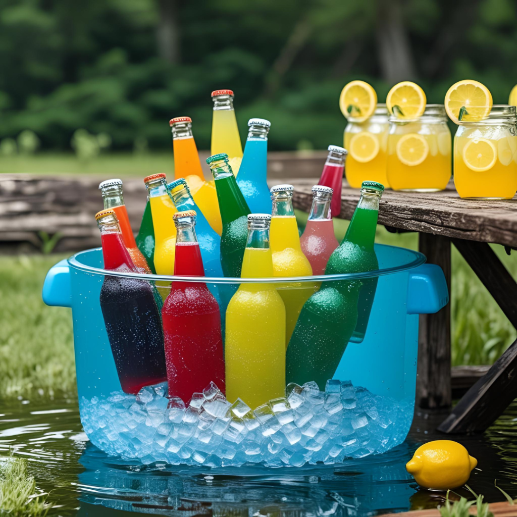 Dive Into Fun: The Ultimate Guide to Hosting a Perfect Pool Party 6 Pool party drink station with chilled beverages and a floating cooler.