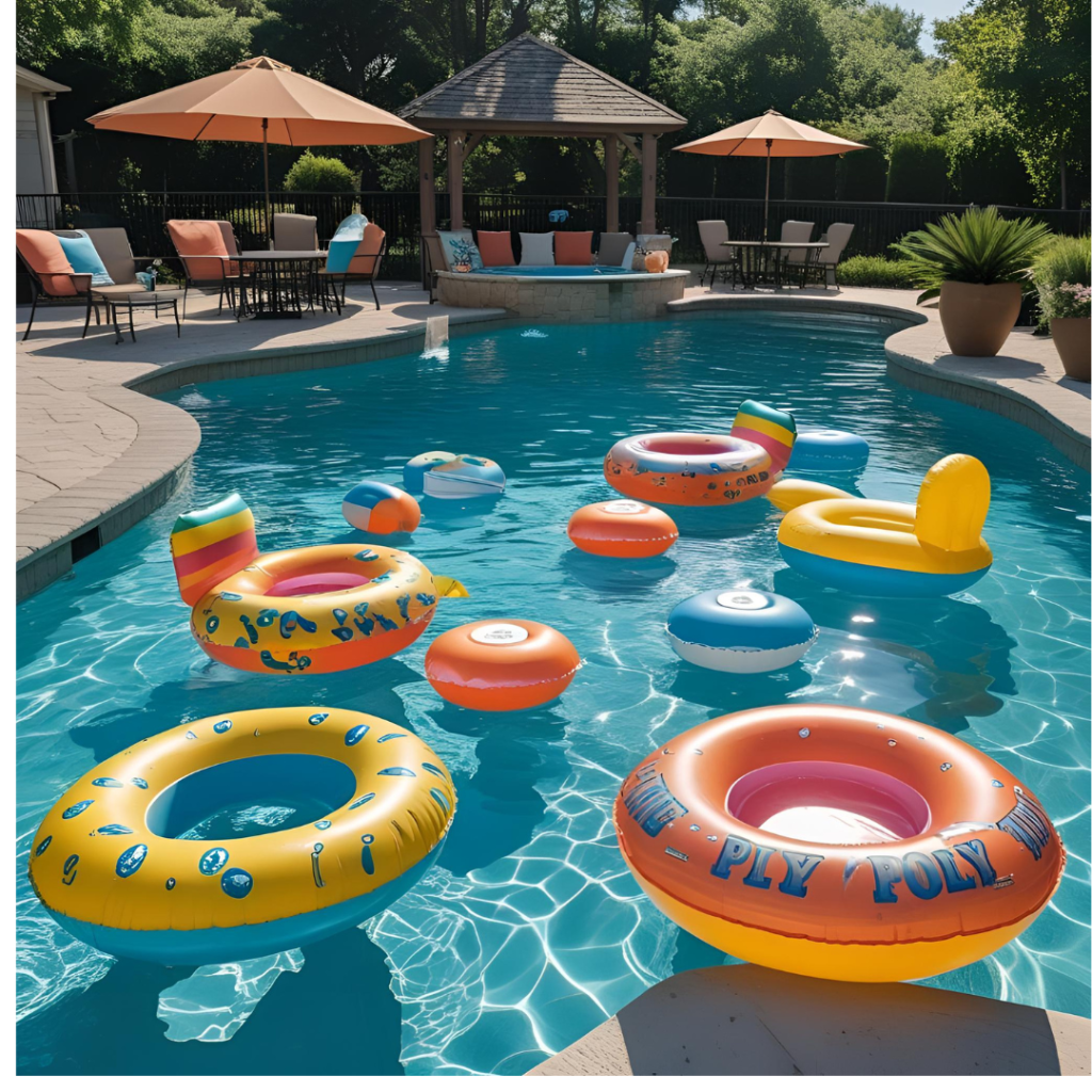 Dive Into Fun: The Ultimate Guide to Hosting a Perfect Pool Party 9 Pool filled with fun floaties and game setups ready for play.