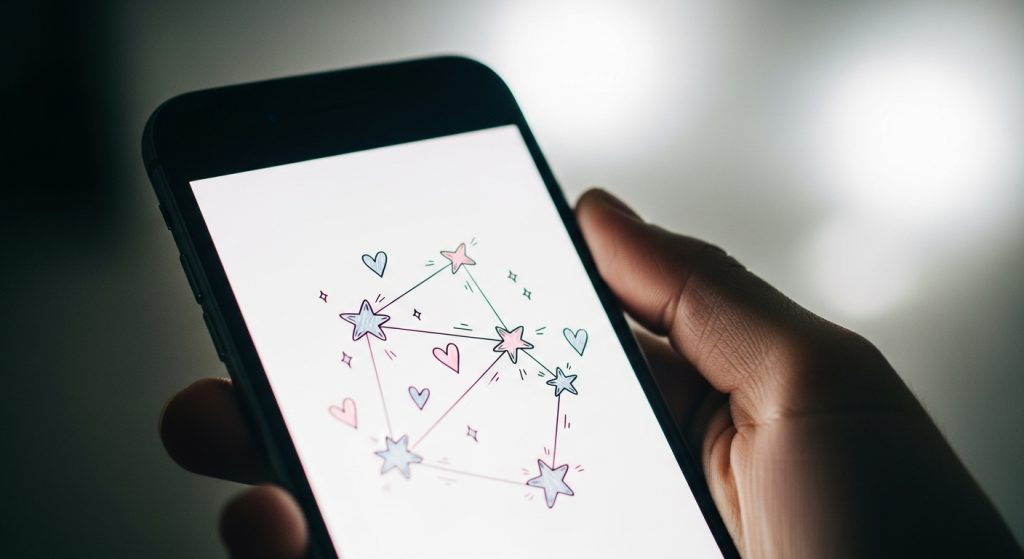 Top Cute Aesthetic Wallpapers for iPhone Backgrounds 14 A hand holding an iPhone under soft lighting, wallpaper showing a pastel doodle of stars and hearts – dreamy aesthetic shot.