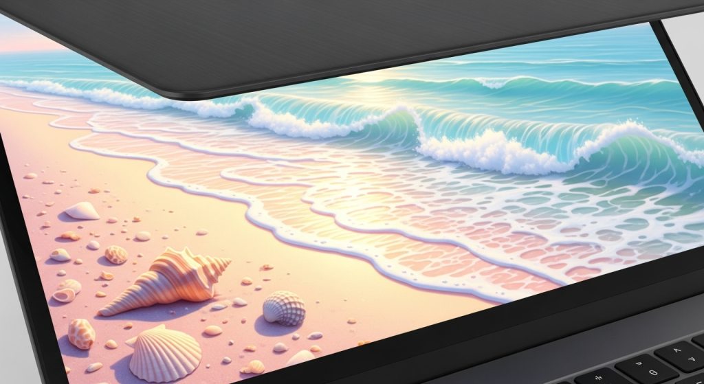 Top Aesthetic Laptop Wallpaper Trends for a Beautiful Digital Setup 2 Create a captivating image of a laptop opening to reveal a pastel beach wallpaper, with gentle waves and seashells in soft sunlight, high-resolution and invitingly serene.Create a captivating image of a laptop opening to reveal a pastel beach wallpaper, with gentle waves and seashells in soft sunlight, high-resolution and invitingly serene.