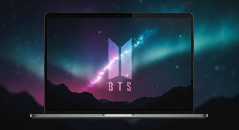 An HD 1080p aesthetic laptop wallpaper featuring a dark BTS-inspired design, offering stunning, moody backgrounds that enhance the visual appeal of your screen.