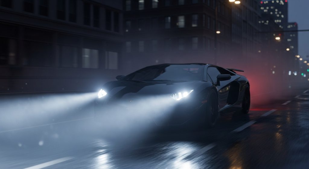 Laptop Wallpaper Aesthetic High Quality Desktop HD 1920x1080 Dark Cars 4 HD laptop wallpaper aesthetic of a dark Lamborghini racing down an empty city street at night with glowing headlights cutting through mist.