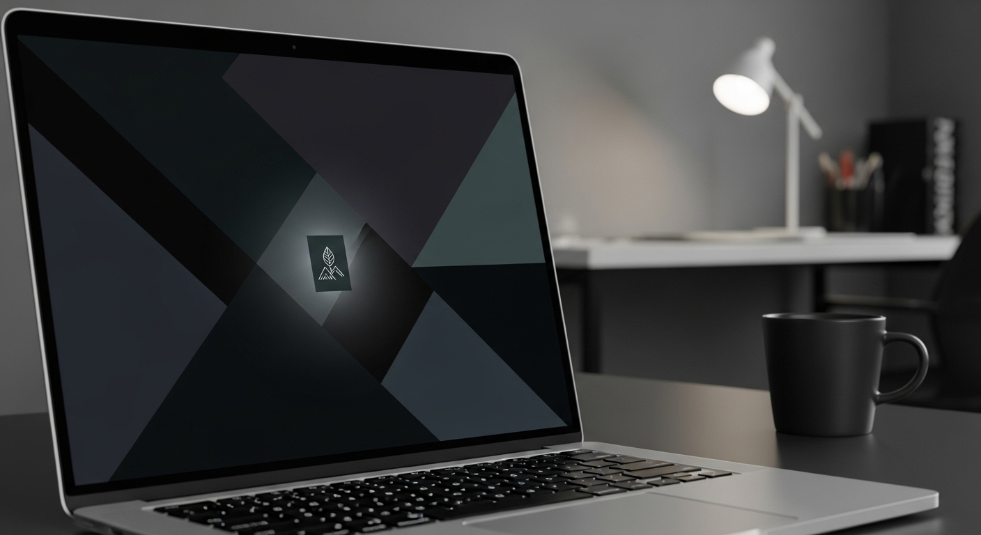 “Laptop Wallpaper HD 1080p aesthetic dark simple design on sleek laptop screen, minimal and elegant background for modern workspace.”