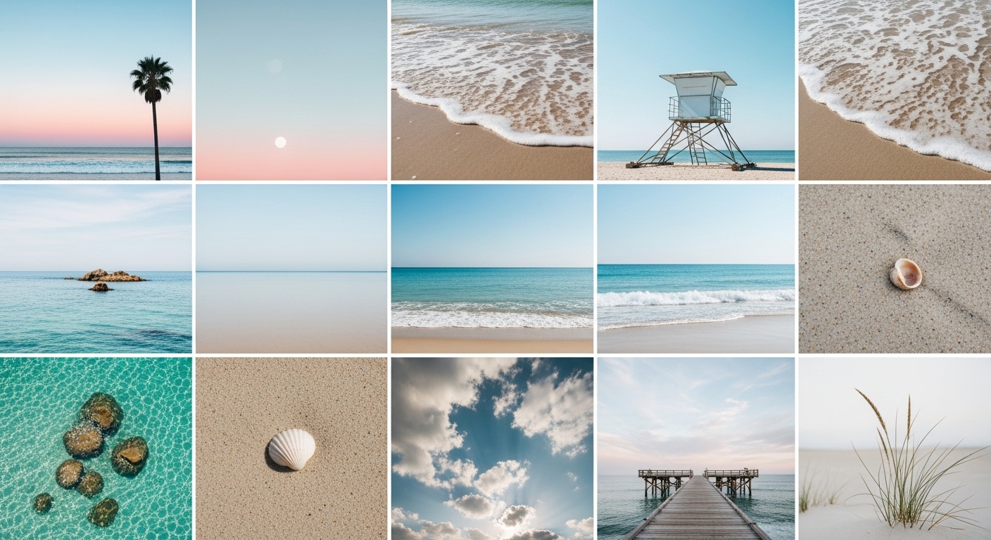 “iPhone lock screen displaying aesthetic beach wallpaper with soft waves, clear sky, and minimal HD design for a stylish look.”