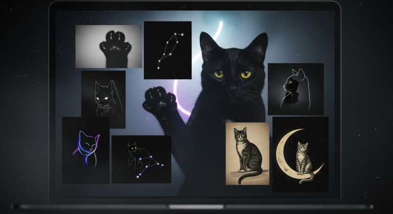 Laptop Wallpaper HD 1080p aesthetic dark cat background with sleek design for desktop personalization.