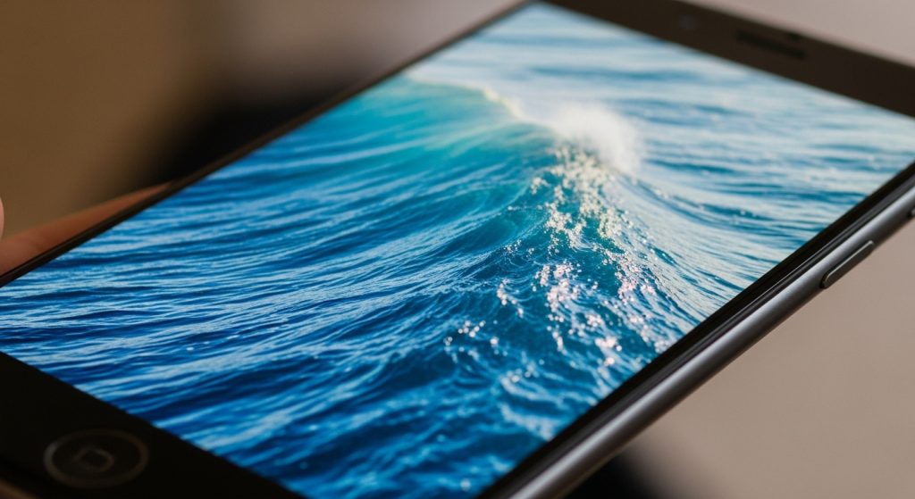 Top Aesthetic Wallpaper Backgrounds for Beach iPhone – HD & Minimal Designs 9 iPhone wallpaper featuring powerful rolling ocean waves in deep blue.