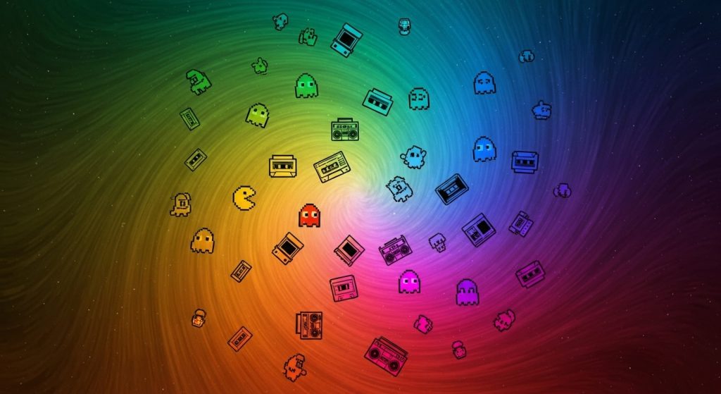 Aesthetic Vintage iPhone Wallpaper: A Timeless Journey for Your Screen 5 Produce a captivating, colorful image showing a evolution of colors from 1970s earth tones to 1980s neons, with pixel art elements integrated, forming a swirling vortex of retro vibes.