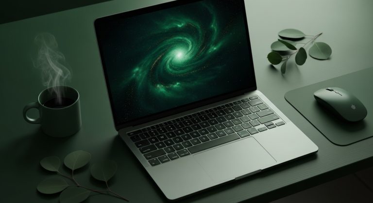 Aesthetic dark green laptop wallpaper in HD 1080p, featuring a sleek and elegant design with moody tones for a modern minimalist background.