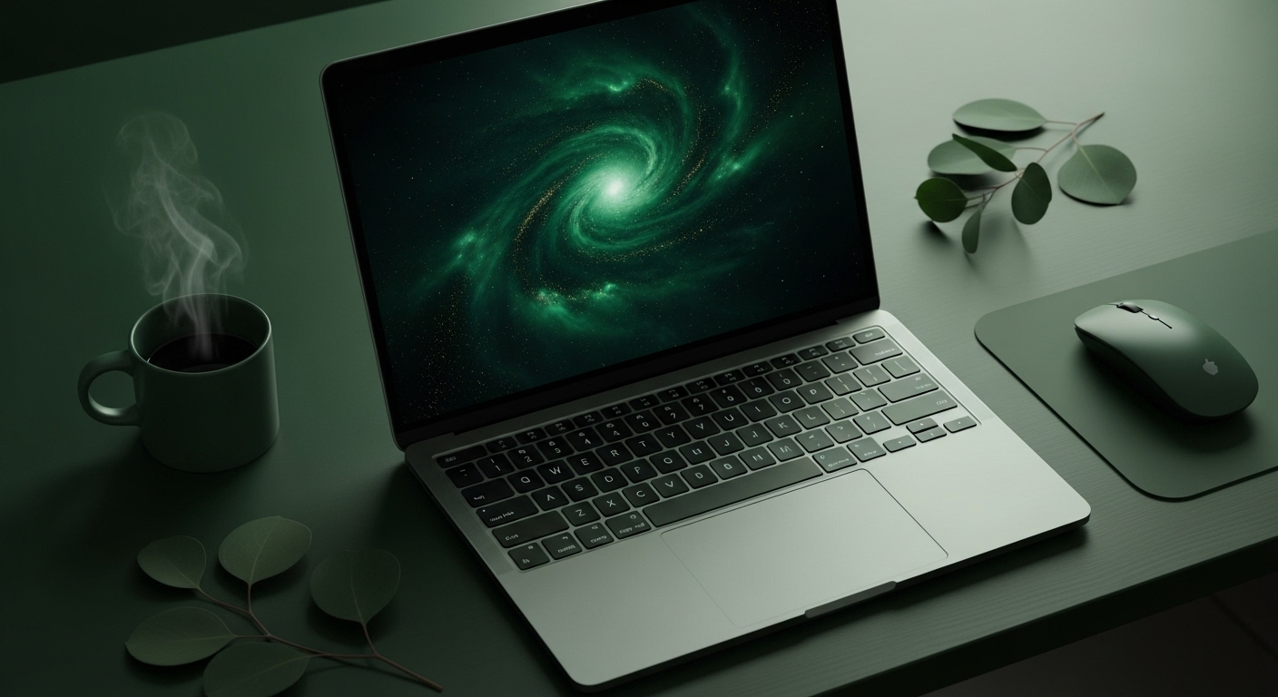 Aesthetic dark green laptop wallpaper in HD 1080p, featuring a sleek and elegant design with moody tones for a modern minimalist background.