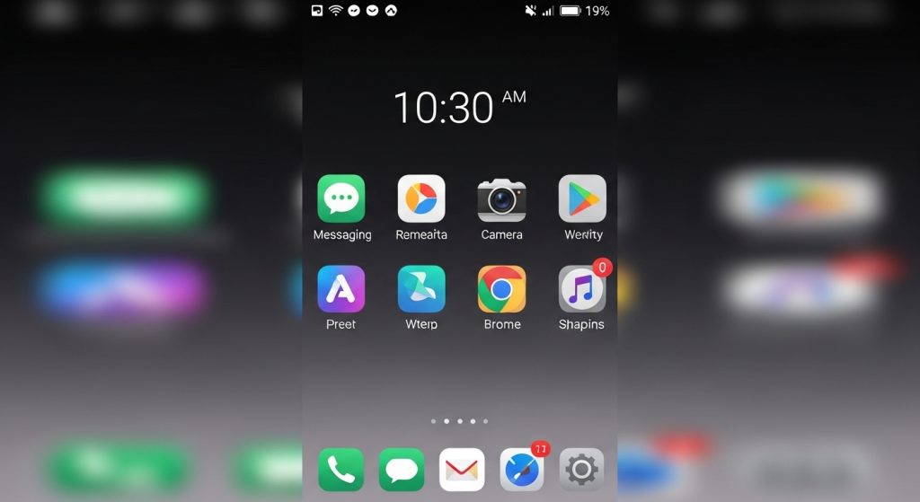 Transform Your Screen with Dark Aesthetic Wallpaper Vibes 4 "Smartphone home screen with neatly arranged app icons over a smooth black gradient wallpaper."