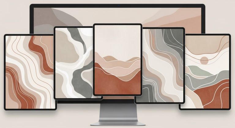Aesthetic iPad Wallpapers in minimal neutral tones with abstract patterns, stylish and inspiring look for 2025.