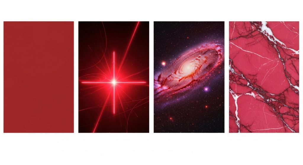 Aesthetic Wallpaper Background iPhone Red Bold & Stylish HD Designs 9 Collection of four red wallpapers for iPhone – plain, neon glow, galaxy, and marble aesthetic.