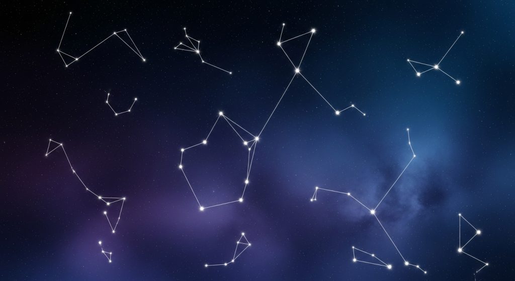 Timeless Beauty in Black: Aesthetic Wallpaper Ideas 5 Create a captivating scene of a black night sky with geometric constellations, in deep gradients of ebony and indigo, eye-catching with starry lighting for a peaceful yet timeless atmosphere.