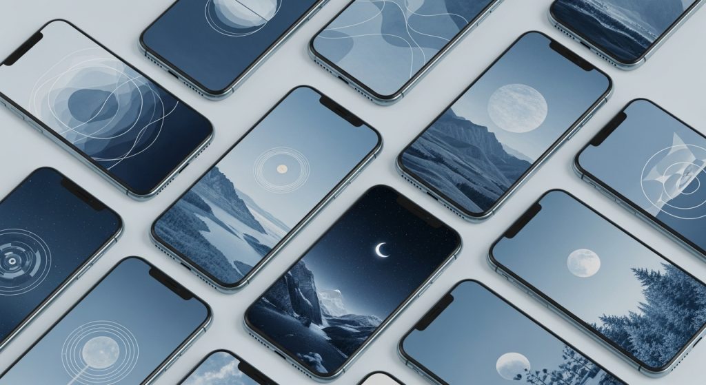 Aesthetic Wallpaper Background iPhone Blue Stylish & Minimal 9 "Collection of aesthetic iPhone wallpapers in blue, displayed on iPhone mockups, crisp and stylish"