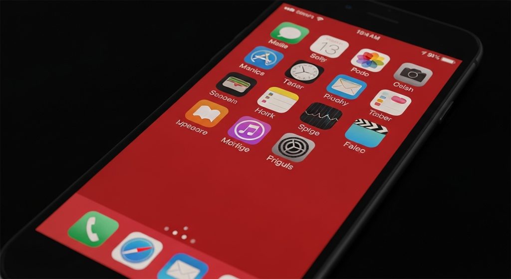 Aesthetic Wallpaper Background iPhone Red Bold & Stylish HD Designs 4 A minimal red wallpaper on an iPhone screen, apps neatly arranged for a clean aesthetic look.