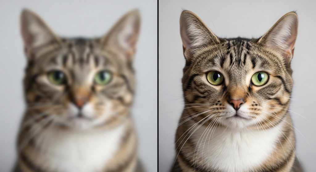 Laptop Wallpaper HD 1080p Aesthetic Dark Cat 6 Side-by-side comparison of blurry vs. crisp HD 1080p dark cat laptop wallpaper, showing sharp aesthetic details for desktop screens.