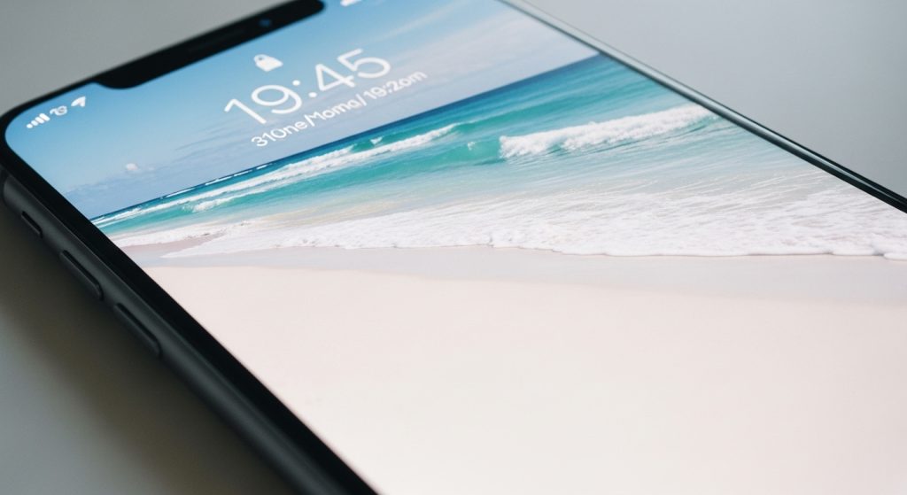 Top Aesthetic Wallpaper Backgrounds for Beach iPhone – HD & Minimal Designs 5 iPhone showing a minimal beach wallpaper with white sand and soft blue water