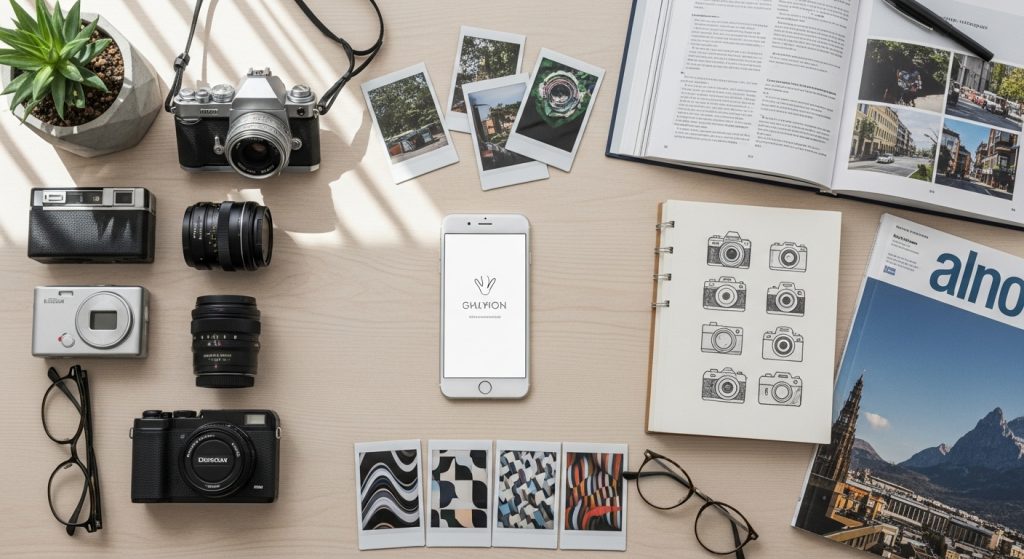 Aesthetic Wallpaper Background iPhone White Minimal & Elegant HD Designs 12 Image Prompt: "Flat lay showing iPhone with crisp white wallpaper, surrounded by camera gear, referencing photography and design sources."