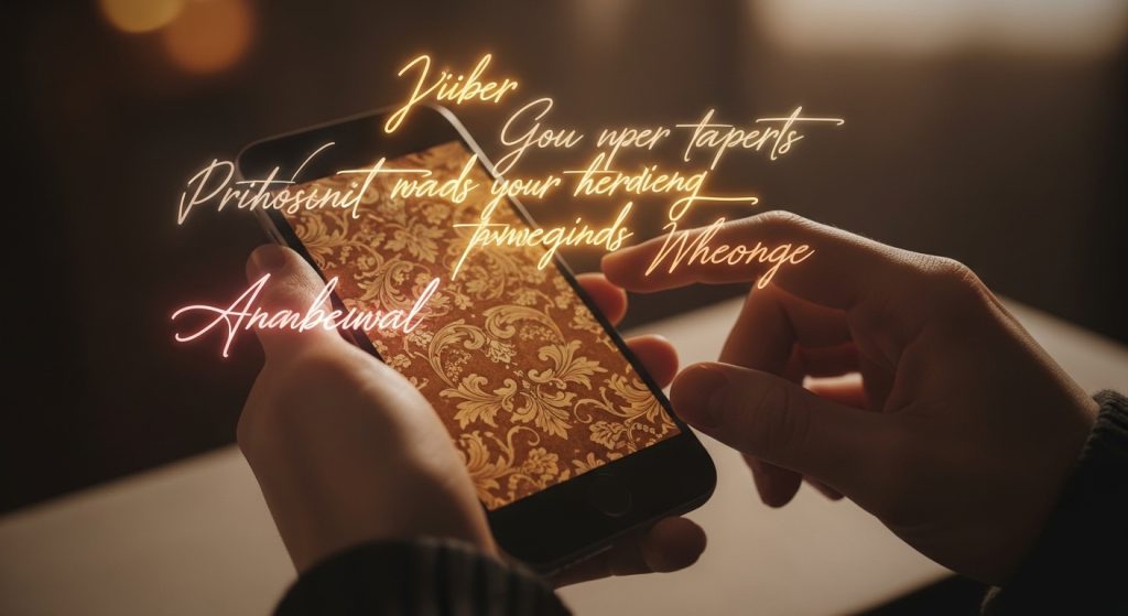Aesthetic Vintage Brown iPhone Wallpaper 2025: A Cozy Retro Touch 10 Artistic hands editing brown vintage wallpaper on an iPhone, with elegant cursive text overlays floating in warm, golden hues.