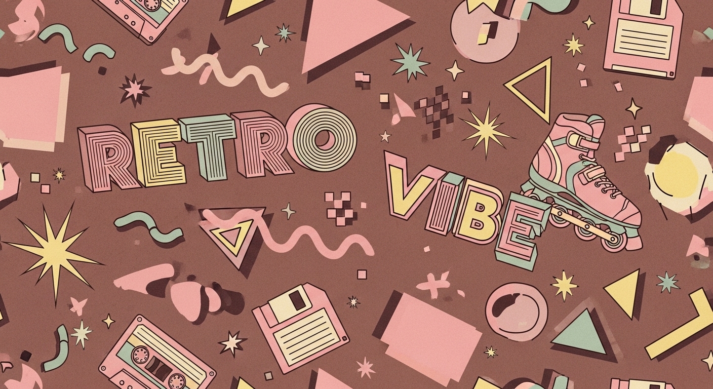 Vintage aesthetic wallpaper in brown and pink featuring 90s-inspired motifs, blending nostalgic charm with retro design for a stylish and eye-catching look.