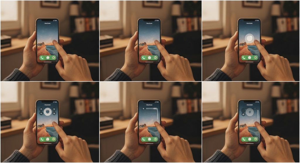 Aesthetic Vintage iPhone Wallpaper: A Timeless Journey for Your Screen 14 Design an amazing, step-by-step image sequence of hands interacting with an iPhone settings menu, showing wallpaper selection in a cozy, retro-lit room.