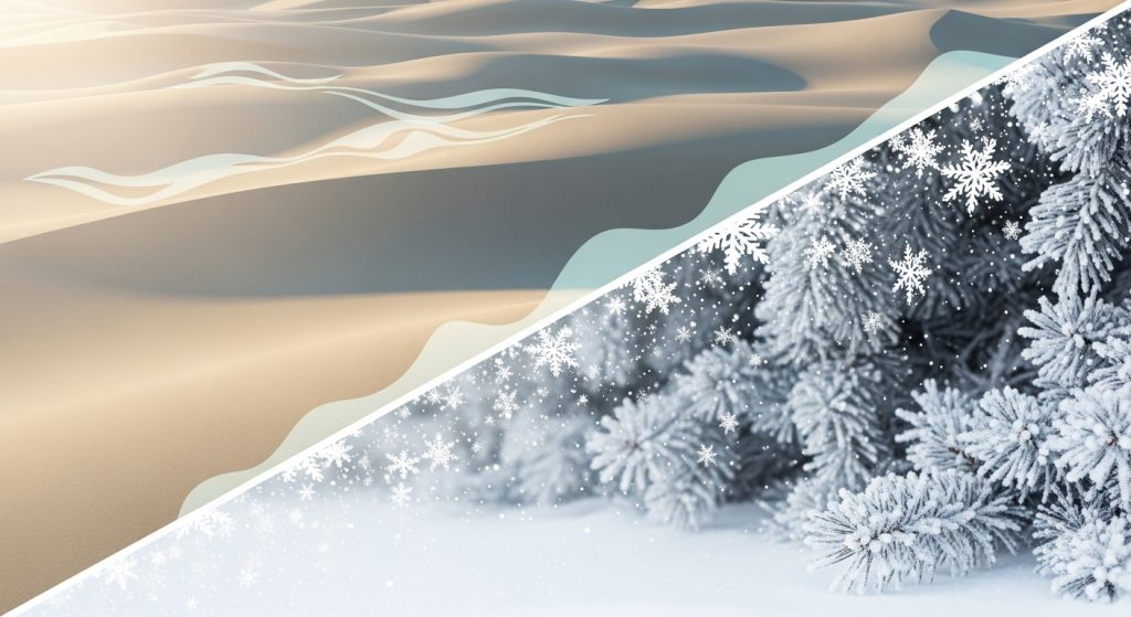 Top Aesthetic iPad Wallpapers for a Minimal & Stylish Look 9 Beautiful digital artwork of a seasonal transition scene, with half showing minimal summer abstracts and the other fading into snowy motifs, designed in contrasting neutrals and cool tones for a dynamic, evolving vibe.