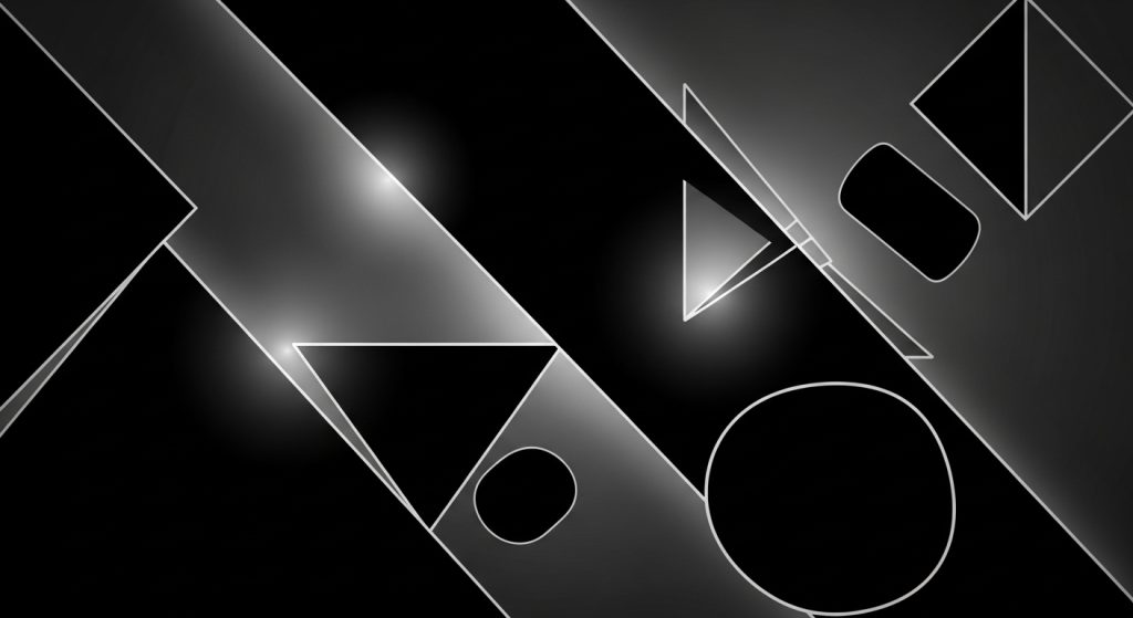 Laptop Wallpaper HD 1080p Aesthetic Dark Simple 3 “Minimal dark wallpaper with simple geometric shapes glowing faintly, artistic flat design in black and deep gray tones.”