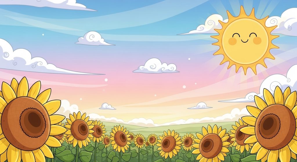 Top Cute Aesthetic Wallpapers for iPhone Backgrounds 8 An iPhone wallpaper of a cartoon-style sunflower field with a smiling sun, pastel skies – calming and vibrant.