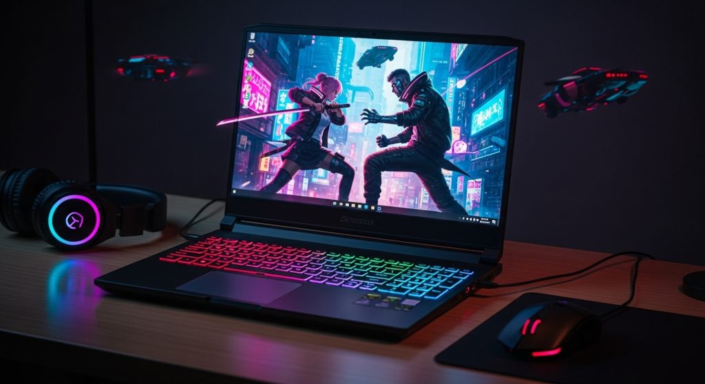 Top 20 Dark Aesthetic Anime Wallpapers in HD 1080p for Laptops 9 “Writer by rainy window typing on a laptop showing Dark Aesthetic Anime Wallpapers.”