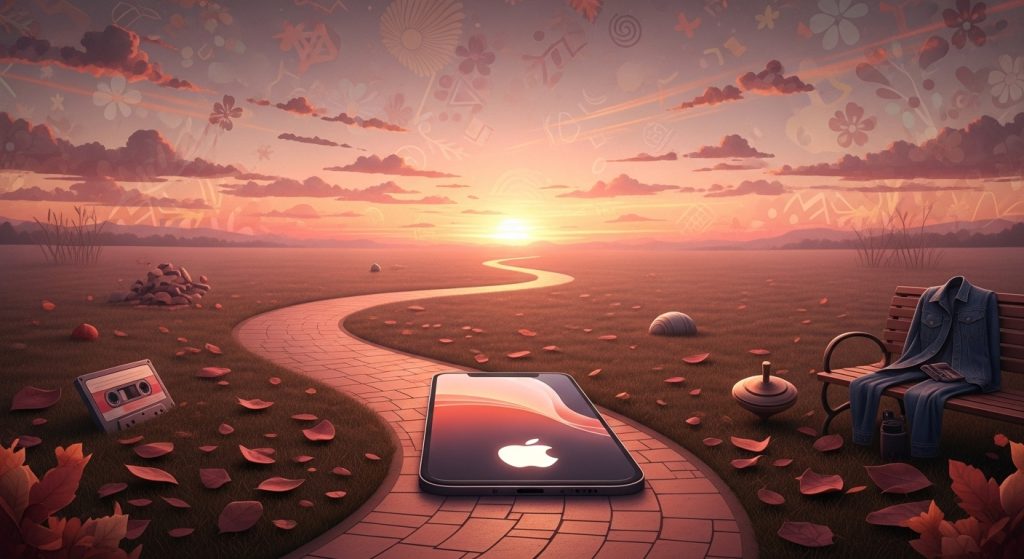 Vintage 90s Retro Brown & Pink iPhone Wallpaper Aesthetic 12 Path leading to an iPhone with pink and brown wallpaper at sunset, featuring symbolic elements blending in 90s hues for a beautiful, nostalgic finish.