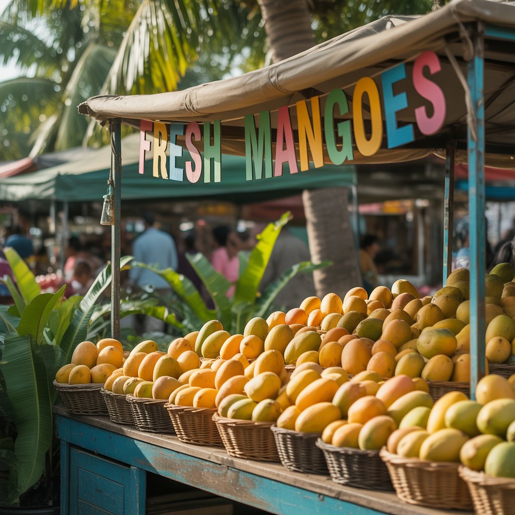 Mango Festival: A Juicy Celebration of Flavor, Culture, and Fun 2 Colorful mango stall with ripe mangoes and festive decor at a local Mango Festival.